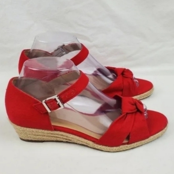 Life Stride soft syst Levi Red fabric open toe espadrille wedge sandals - Picture 2 of 10
